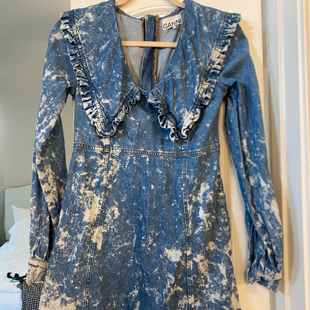 Ganni Distressed Blue Denim Dress